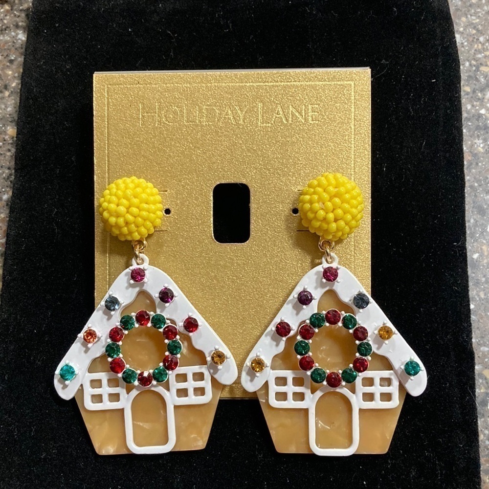Holiday Lane GINGERBREAD HOUSE DROP EARRINGS WITH FAUX GEMS